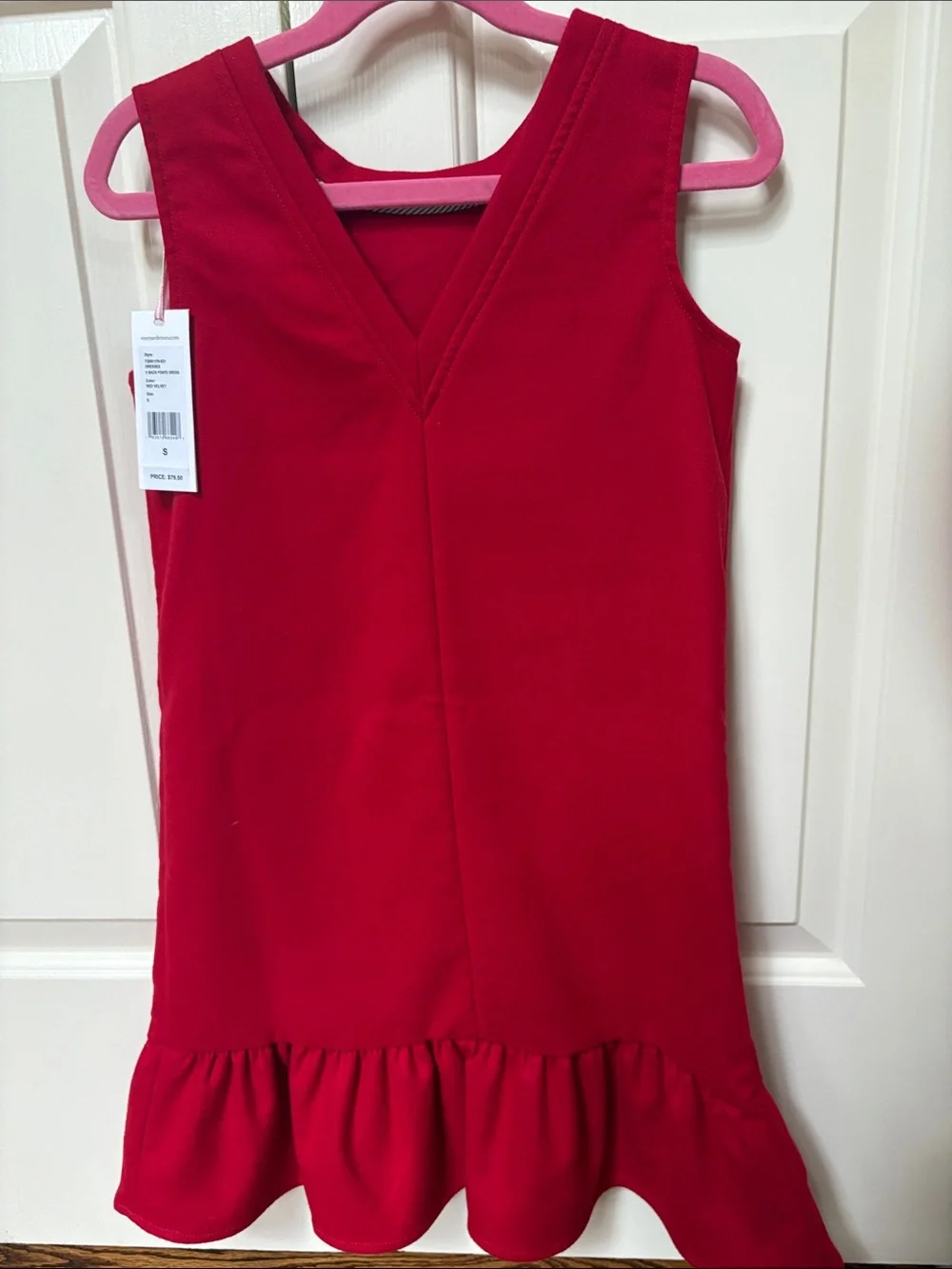 Vineyard Vines Bright Red Sleeveless V-Neck Dress with Ruffle Hem